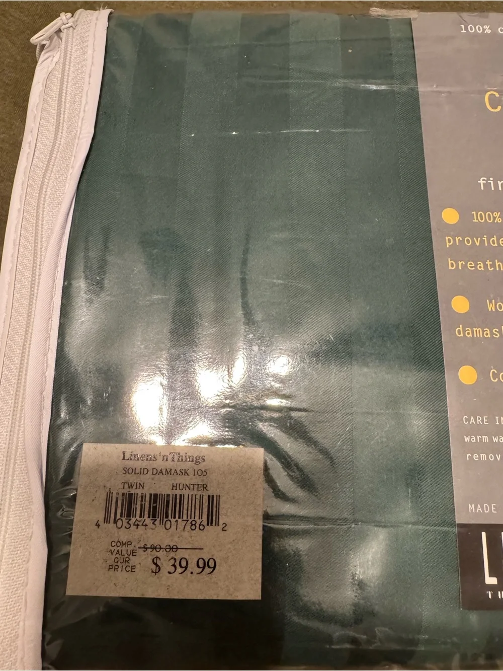 100% Cotton Damask Twin Duvet Cover in Dark Teal